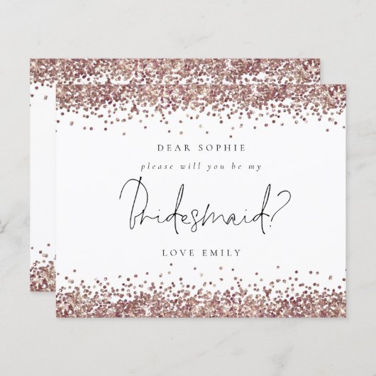 Budget Roos Gold Glitter Script Bridesmaid Request (Voorkant / Achterkant)