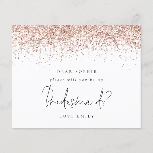 Budget Roos Gold Glitter Script Bridesmaid Request (Voorkant)