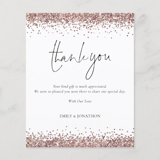 Budget Roos Gold Glitter Script Weddenschap Dank u (Voorkant)