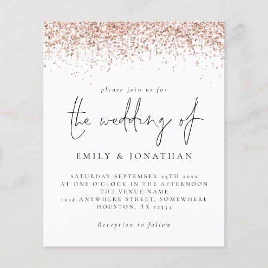 Budget Roos Gold Glitter Script Weddenschappen Uit (Voorkant)