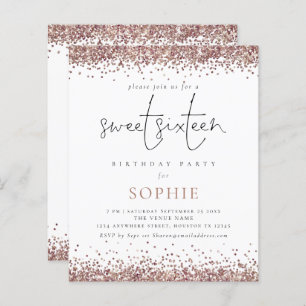 Budget Roos Gold Glitter Sweet 16 Party Invite