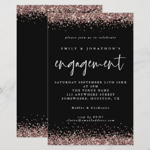 Budget Roos Gold Glitter Verloving Black Uitnodigi