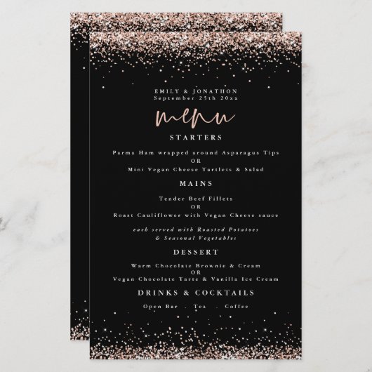 Budget Roos Gold Glitter Weddenschap Black Menu (Voorkant / Achterkant)