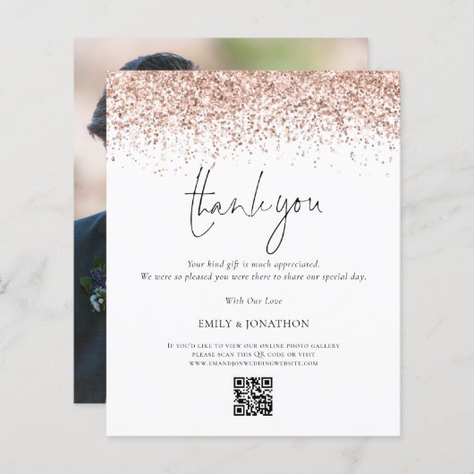 Budget Roos Gold Glitter Weddenschap QR Code Harte (Voorkant / Achterkant)