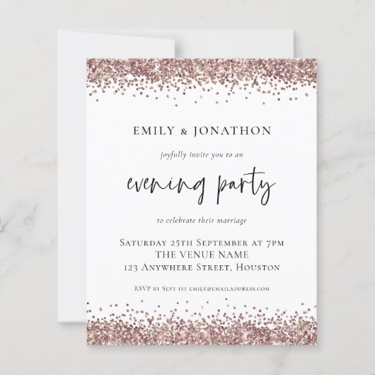 BUDGET Roos Gold Glitter Weddenschappen Uitnodigin (Voorkant)