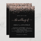 Budget Roos Gold Glitter Wedding Black Uitnodiging (Voorkant / Achterkant)