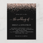 Budget Roos Gold Glitter Wedding Black Uitnodiging (Voorkant)