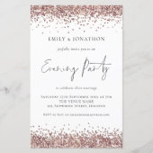 Budget Roos Gold Glitter Wedding Evening Invite (Voorkant)