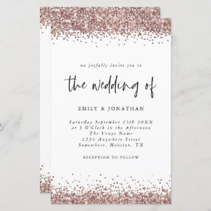 Budget Roos Gold Glitter Wedding White Uitnodiging