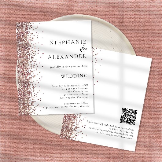 Budget Roos Gold Glitter White QR Wedding Invite