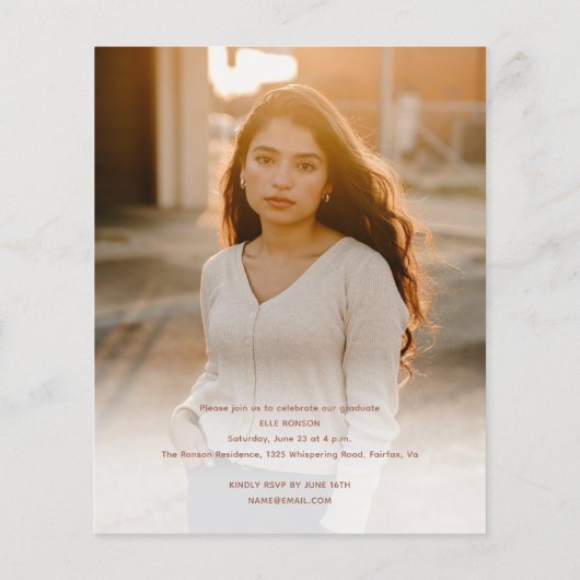 Budget Roos Gold Photo Graduparty Uitnodiging (Achterkant)