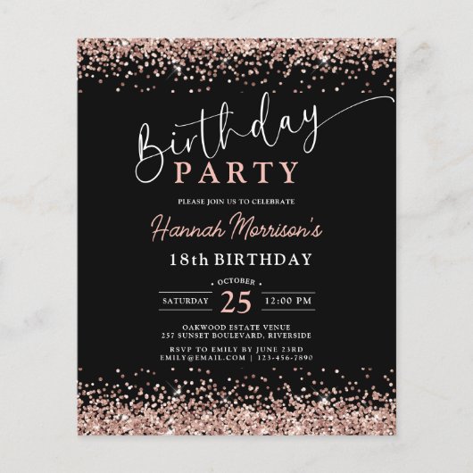 Budget Roos Goud Zwart Elke Leeftijd 18e Verjaarda Flyer (Voorkant)