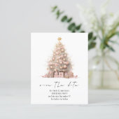 Budget Roos Gouden Kerstboom Save the Date (Staand voorkant)
