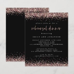 Budget Roos Zwarte repetitie Glitter Dinner Invite