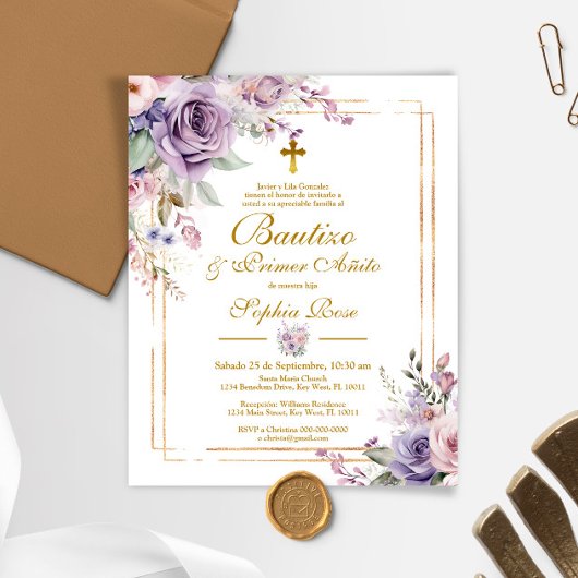 Budget Rosas para Bautizo & Primer Añito Uitnodige