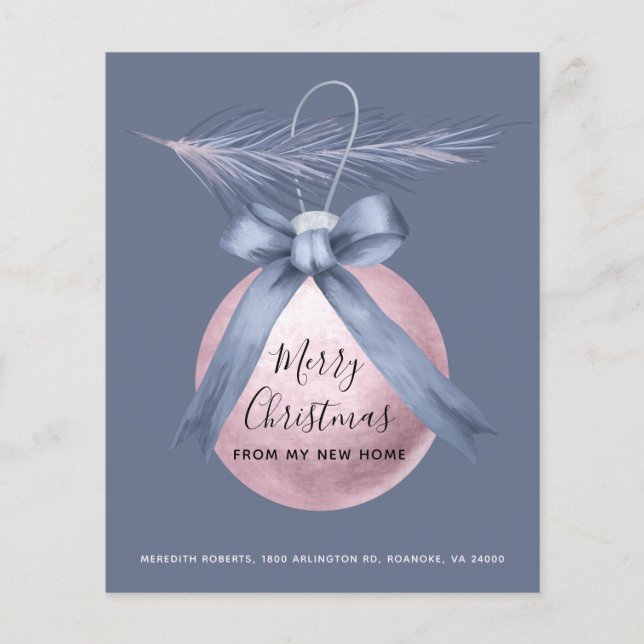 Budget Rose Dusty Blue Holiday Nouvelle carte d'ad (Devant)