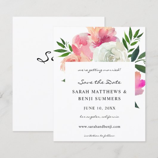 Budget Rose et Blanc Fleurs Grises Cartes de Réser (Devant / Derrière)