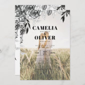 Budget Rose noir PHOTO OVERLAY Mariage Invitation (Devant / Derrière)