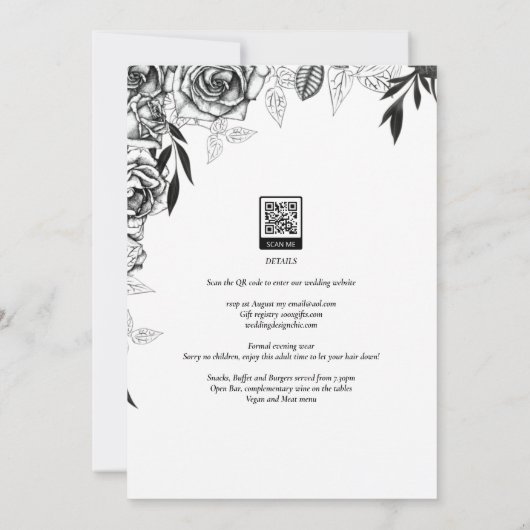 Budget Rose noir PHOTO OVERLAY Mariage Invitation (Dos)
