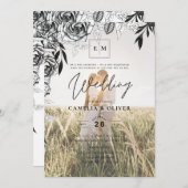 Budget Rose noir PHOTO OVERLAY Mariage Invitation (Devant / Derrière)