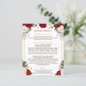 Budget Rouge Floral Bilingue Quinceañera Menu (Debout devant)
