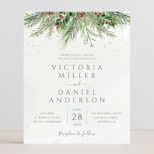Budget Roustic Winter Greenery Wedding Invitation