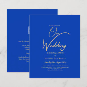 Budget Royal Blauw Monochroom Trouw UITNODIGING
