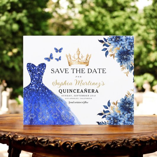 Budget Royal Blauw Save the Date Quinceanera