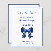 Budget royal blue bow bruiloft Save the Date (Voorkant / Achterkant)