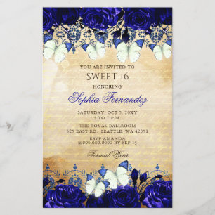 Budget Royal Blue Butterfly Sweet 16 Uitnodiging