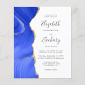 Budget Royal Blue Gold Agate Wedding Uitnodiging (Voorkant)