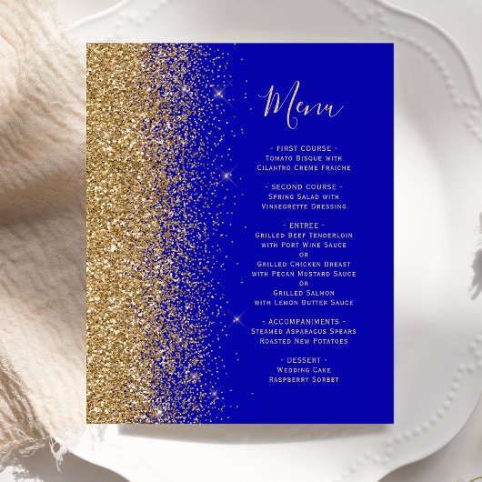 Budget Royal Blue Gold Glitter Trouwmenu