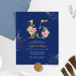 Budget Royal Blue & Pink Quinceañera Uitnodiging