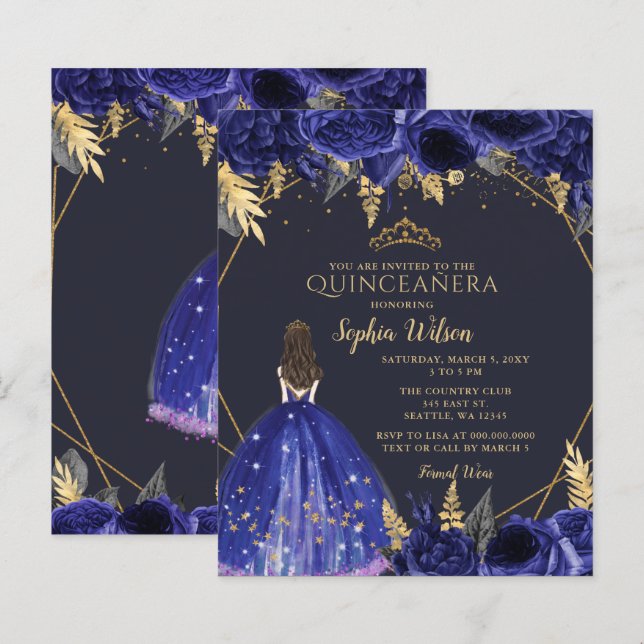 Budget Royal Blue Princess Quinceañera (Voorkant / Achterkant)