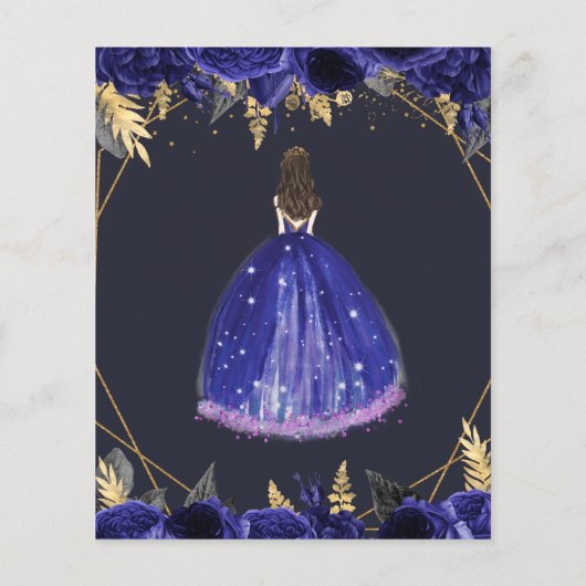 Budget Royal Blue Princess Sweet 16 Uitnodiging (Achterkant)