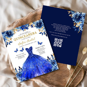 Budget Royal Blue QR Code Princess Quinceanera Flyer