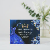 Budget Royal Blue Save the Date Quinceanera (Staand voorkant)