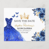 Budget Royal Blue Save the Date Quinceanera Flyer (Voorkant)