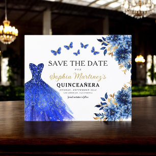 Budget Royal Blue Save the Date Quinceanera Flyer