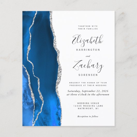 Budget Royal Blue Silver Agate Wedding (Voorkant)