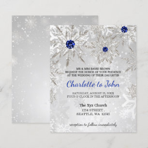 Budget Royal Blue Snowflakes Wedding-uitnodiging