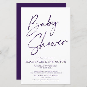 Budget Royal Paars Simple Script Baby shower