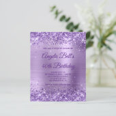 Budget Royal Paarse Glittery Folie Invitation (Staand voorkant)