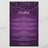 Budget Royal Paarse String Lights Bruiloft Menu (Voorkant)