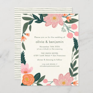 Budget roze achtertuin Floral Wedding Invite