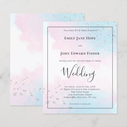 Budget roze Blauwgroen Waterverf Zilverweddenschap (Voorkant / Achterkant)