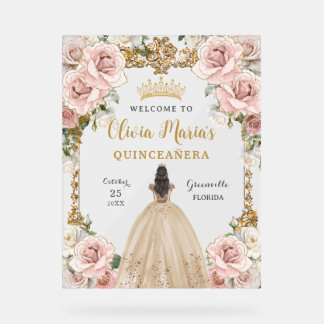 Budget Roze Bloem Champagne Jurk Quinceañera Acryl Bord