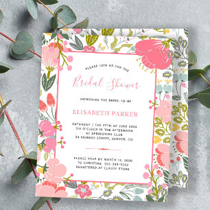 Budget roze bloem chic bruiloftsshower uitnodiging