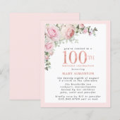 BUDGET Roze Bloemen 100e verjaardag Uitnodiging (Voorkant / Achterkant)