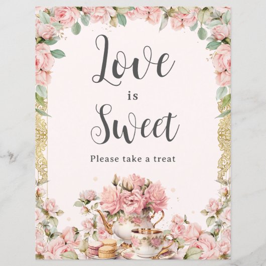 Budget Roze Bloemen High Tea Bruids Liefde is Zoet (Voorkant)